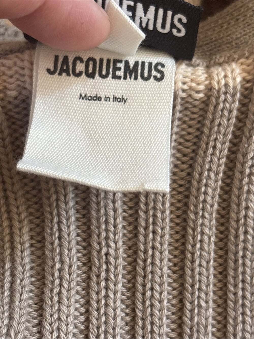 Jacquemus Beige Two Tone Balaclava Le Bonnet Cable Knit Cap Hat 100% Cotton - Picture 9 of 12